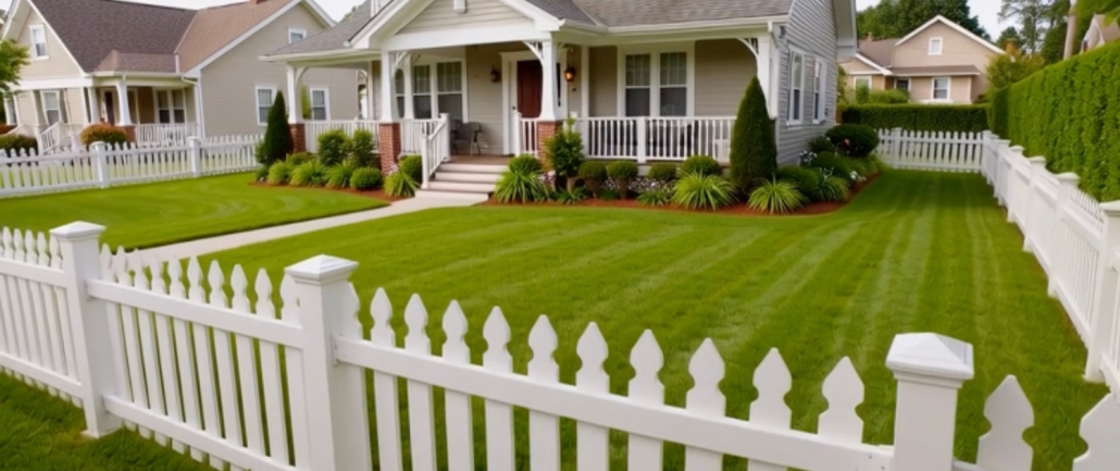 House surrounded by white picket fence